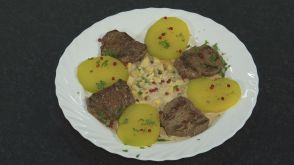 Marhasteak zöldborsos mangószósszal